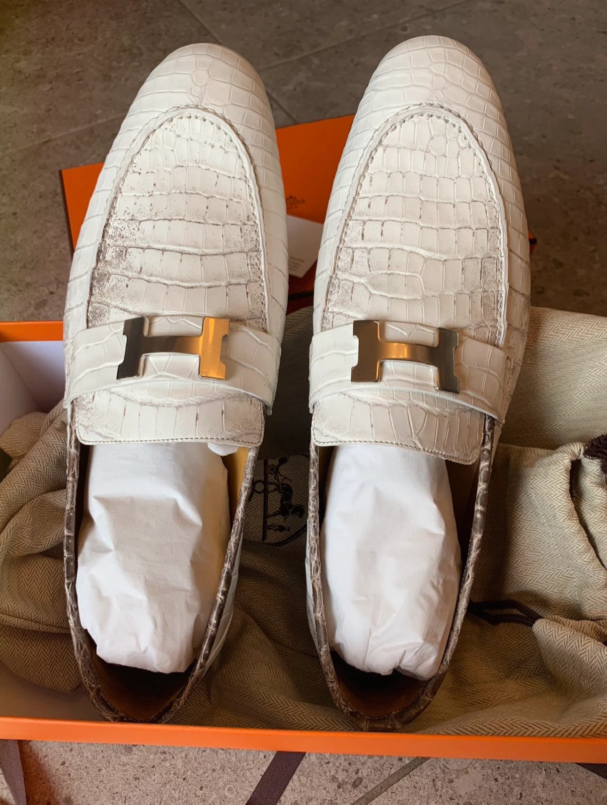 Hermès loafers Himalayan crocodile leather custom