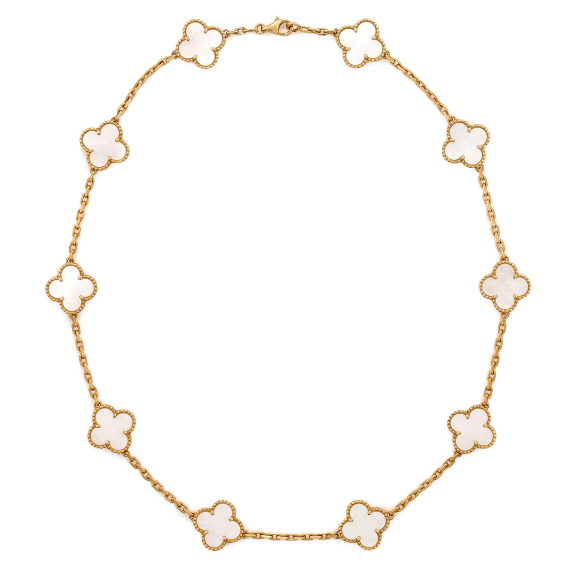 Vintage Alhambra 10 Motifs Necklace 18K Yellow Gold and Mother of Pearl