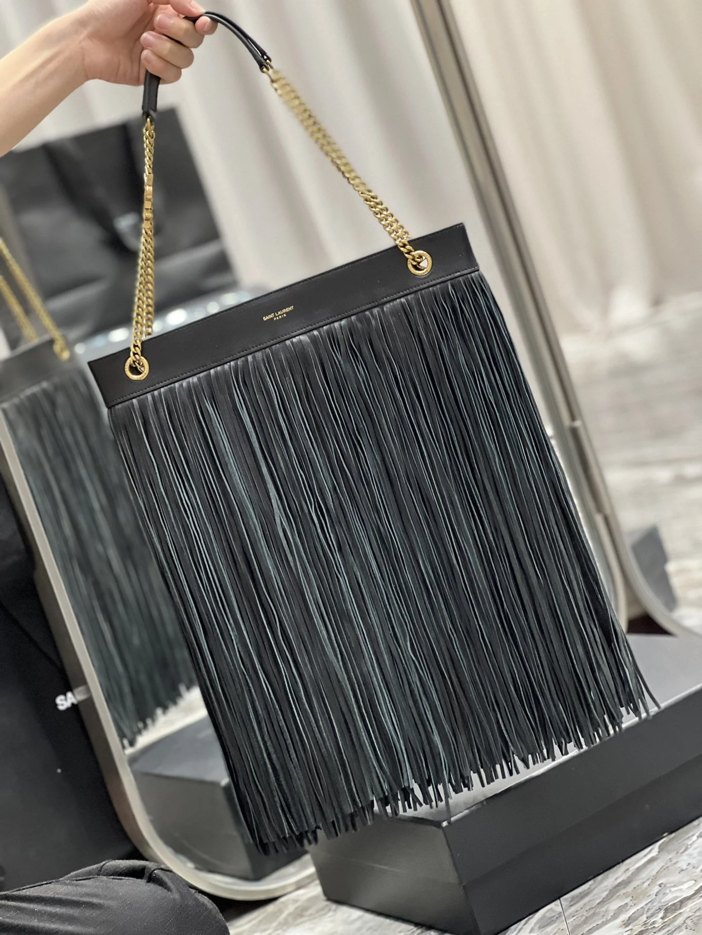 Saint Laurent Grace Ladies Tassel Grey For Women, Women’s Bags 13.8in/35cm YSL