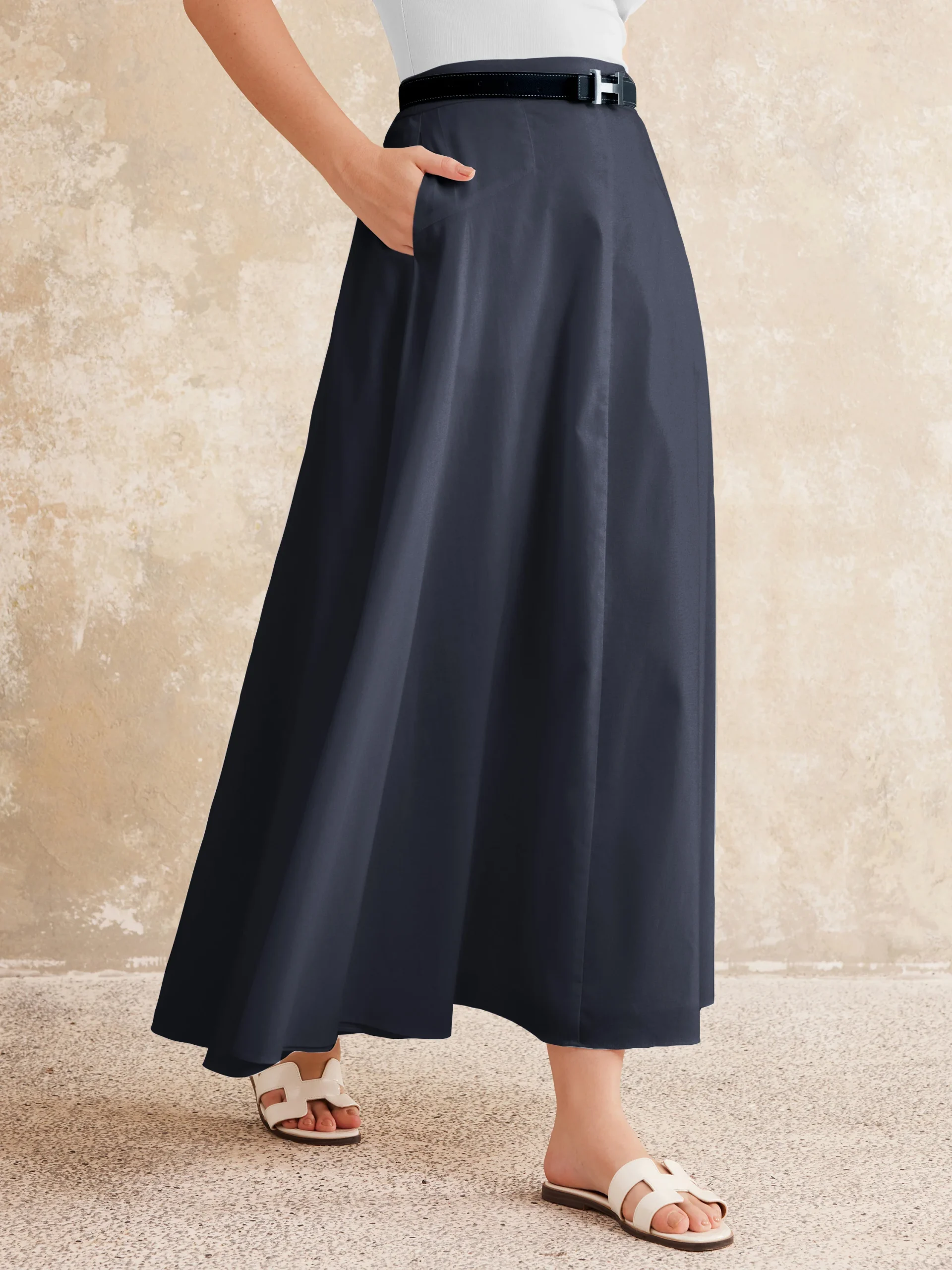 Pull-on Midi Skirt with Pockets