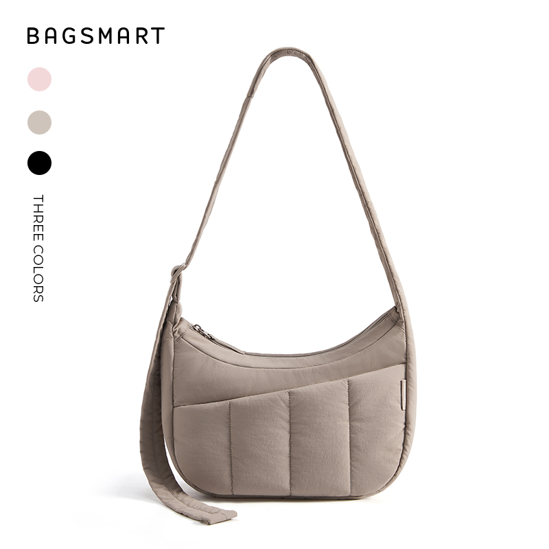 BAGSMART Puffy Crossbody Bag for Daily Use, Lightweight Shoulder Handbag Underarm Pouch with Adjustable Straps, Camel