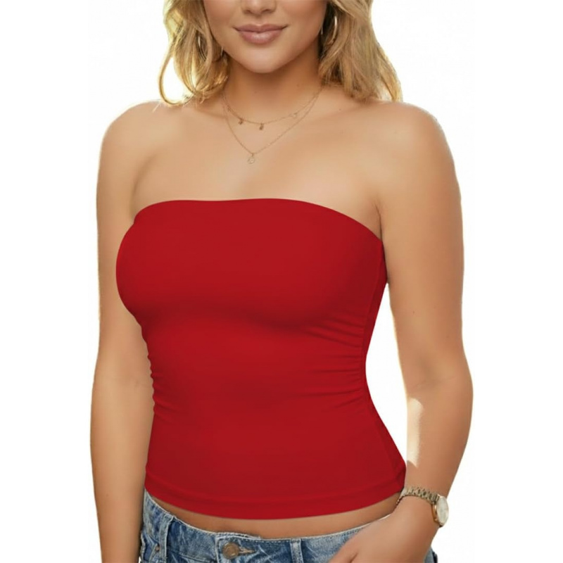 AURETOP Women's Tube Top Strapless Bandeau Crop Top