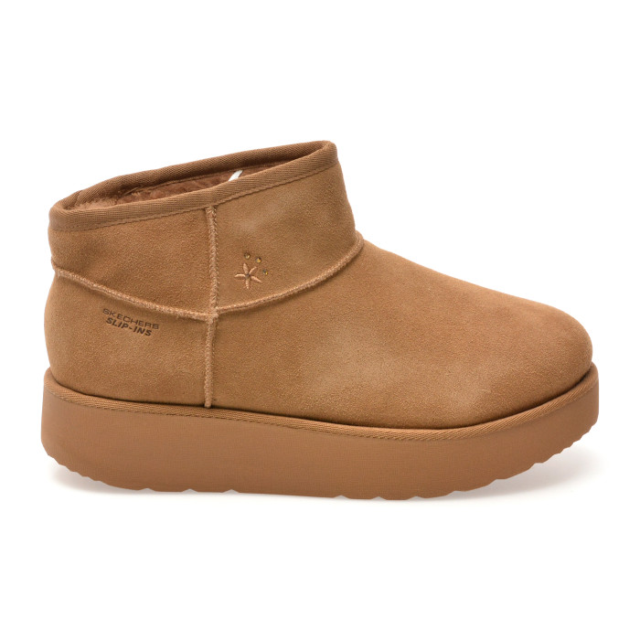 Ghete SKECHERS maro, KEEP COZY, din piele intoarsa