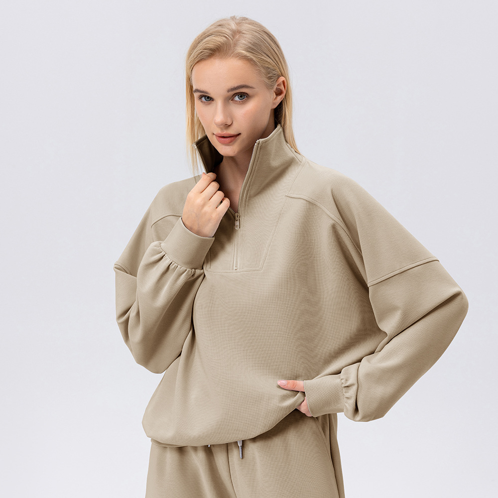 European and American style autumn and winter women's sports sweatshirt, half zip, long sleeve, loose, casual running sportswear jacket, European size