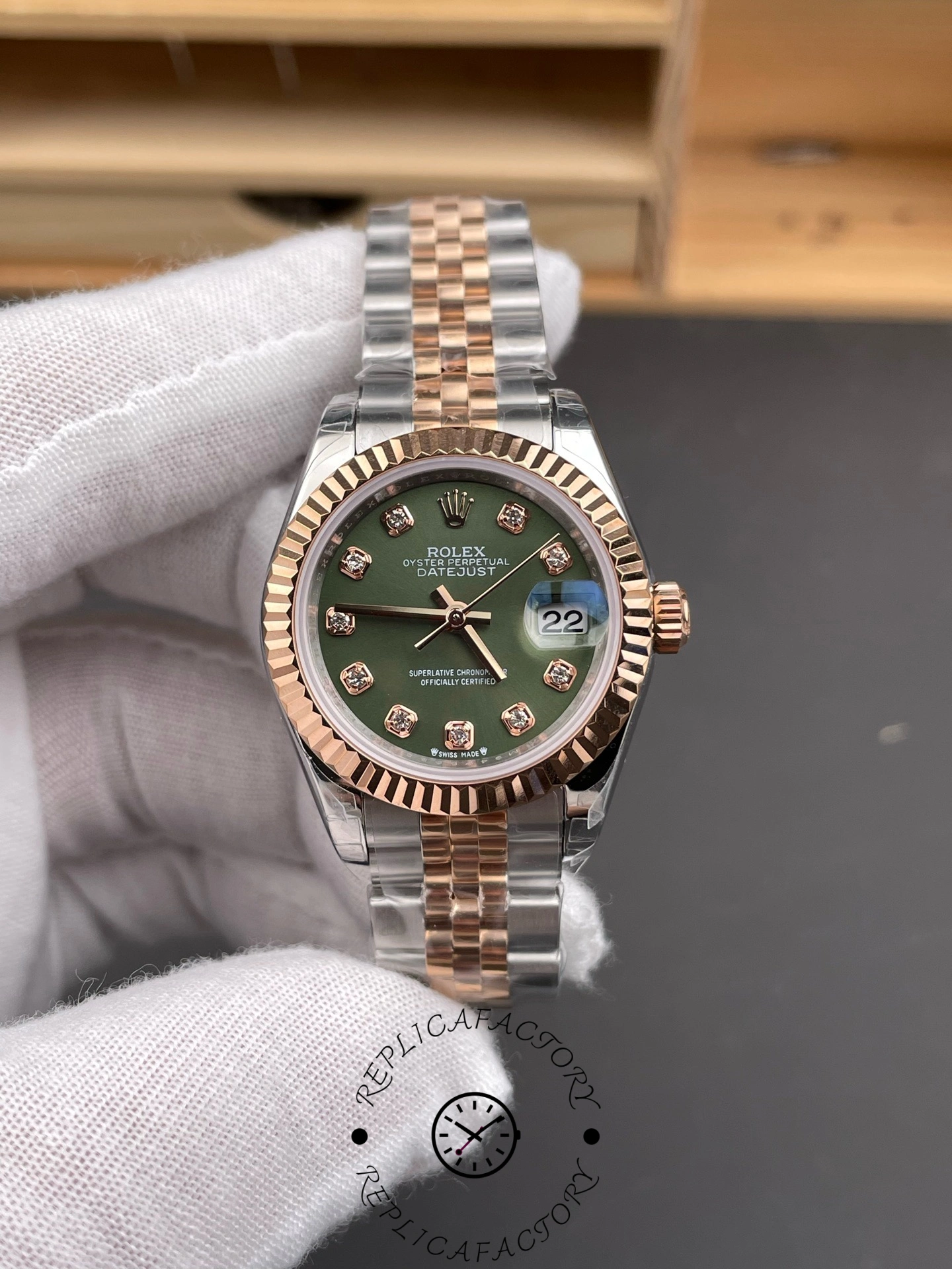Rolex Datejust 279171 0007 28 Olive Green Diamond-Set Jubilee Ladies Watch