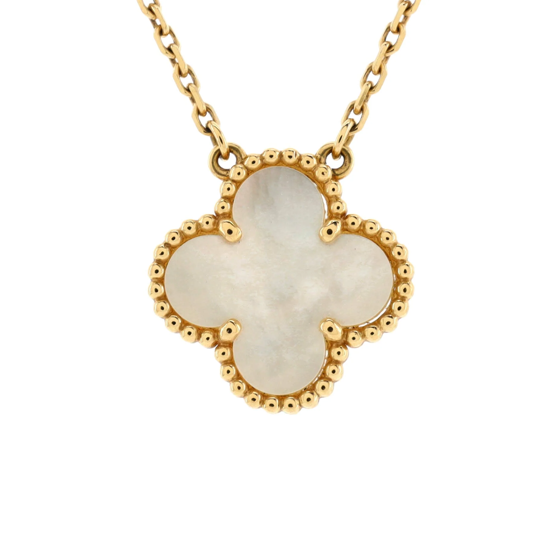 Vintage Alhambra Pendant Necklace 18K Yellow Gold and Mother of Pearl