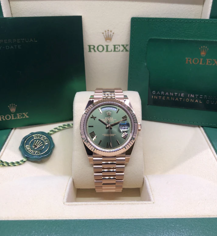 Rolex Day Date 40 18k Everose Gold Olive Green Dial m228235 0025 40mm