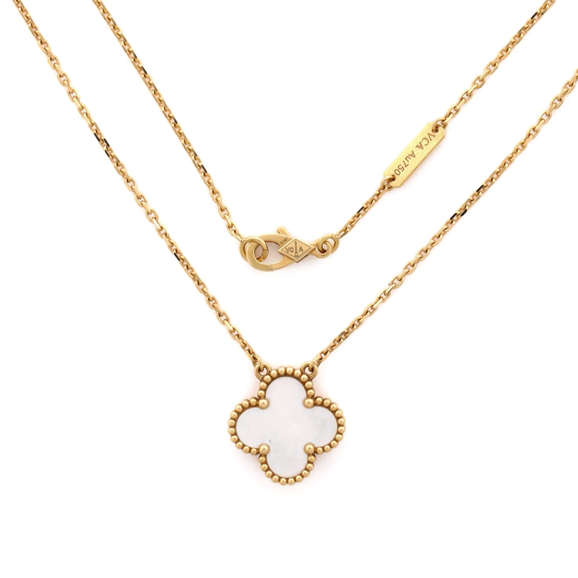 Vintage Alhambra Pendant Necklace 18K Yellow Gold and Mother of Pearl
