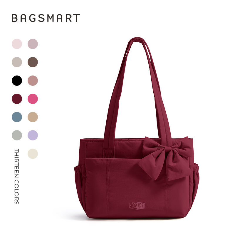 BAGSMART Crush Everyday Tote Bag for Women, Lightweight Tote Bag Casual Handbags for 13-Inch Laptop, Travel, Work, Beach, Gym, Shop, Red