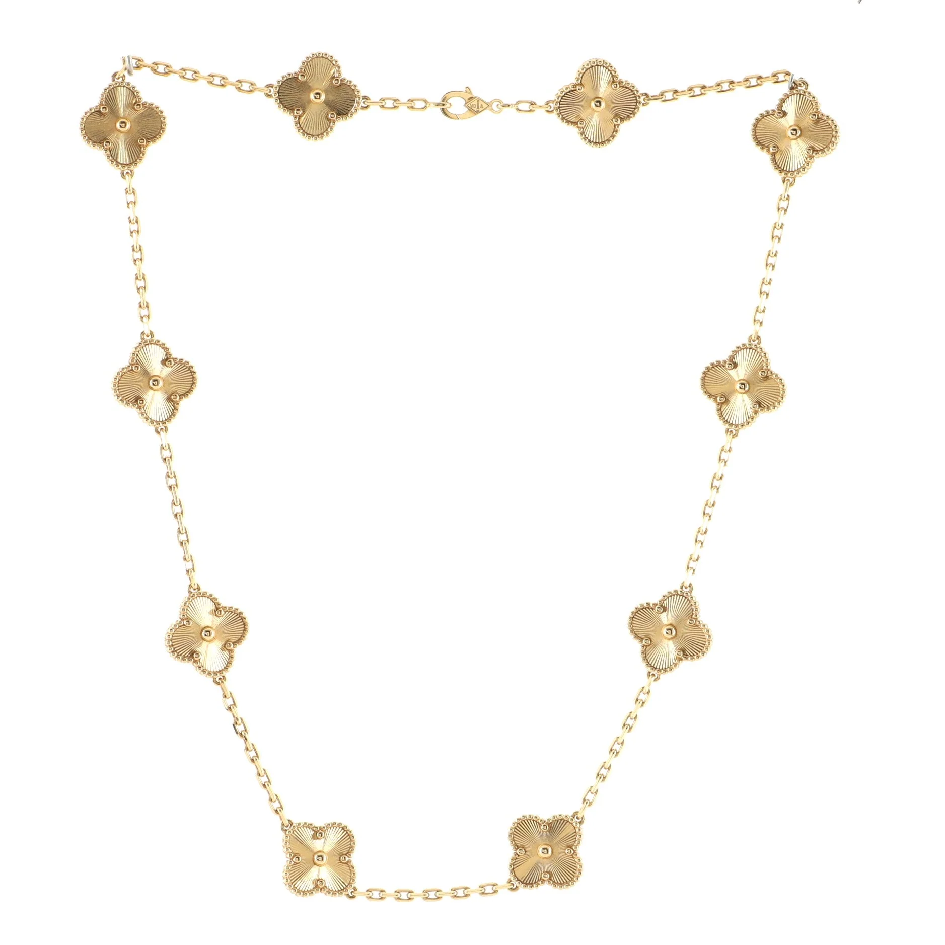 Vintage Alhambra 10 Motifs Necklace Guilloche 18K Yellow Gold