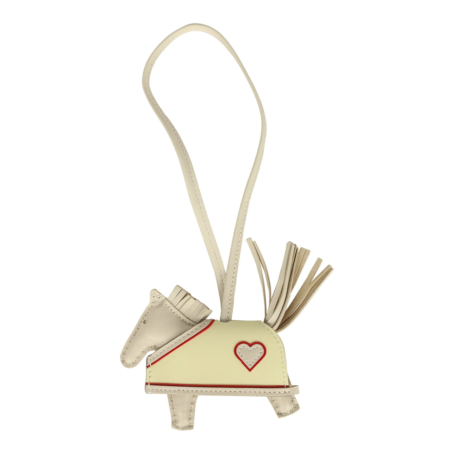 Hermes Rodeo Robeo Coeur Charm PM Craie, Jaune Milton & Rouge Radieux Milo Lambskin