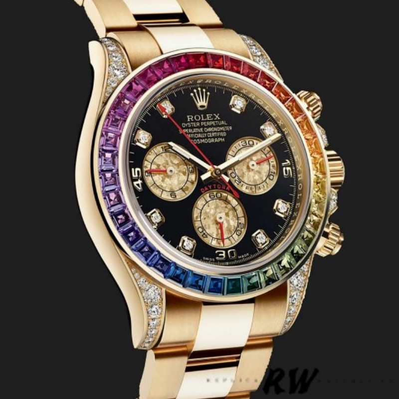 Rolex Daytona 116528 Rainbow Bezel Black Diamond Dial 40mm Mens Replica Watch