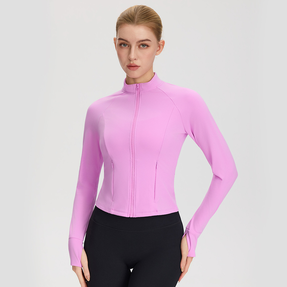 Women's Autumn/Winter Fleece-Lined Yoga Jacket with Zipper Stand Collar, Warm Sports Top, Slim Fit Fitness Running Jacket