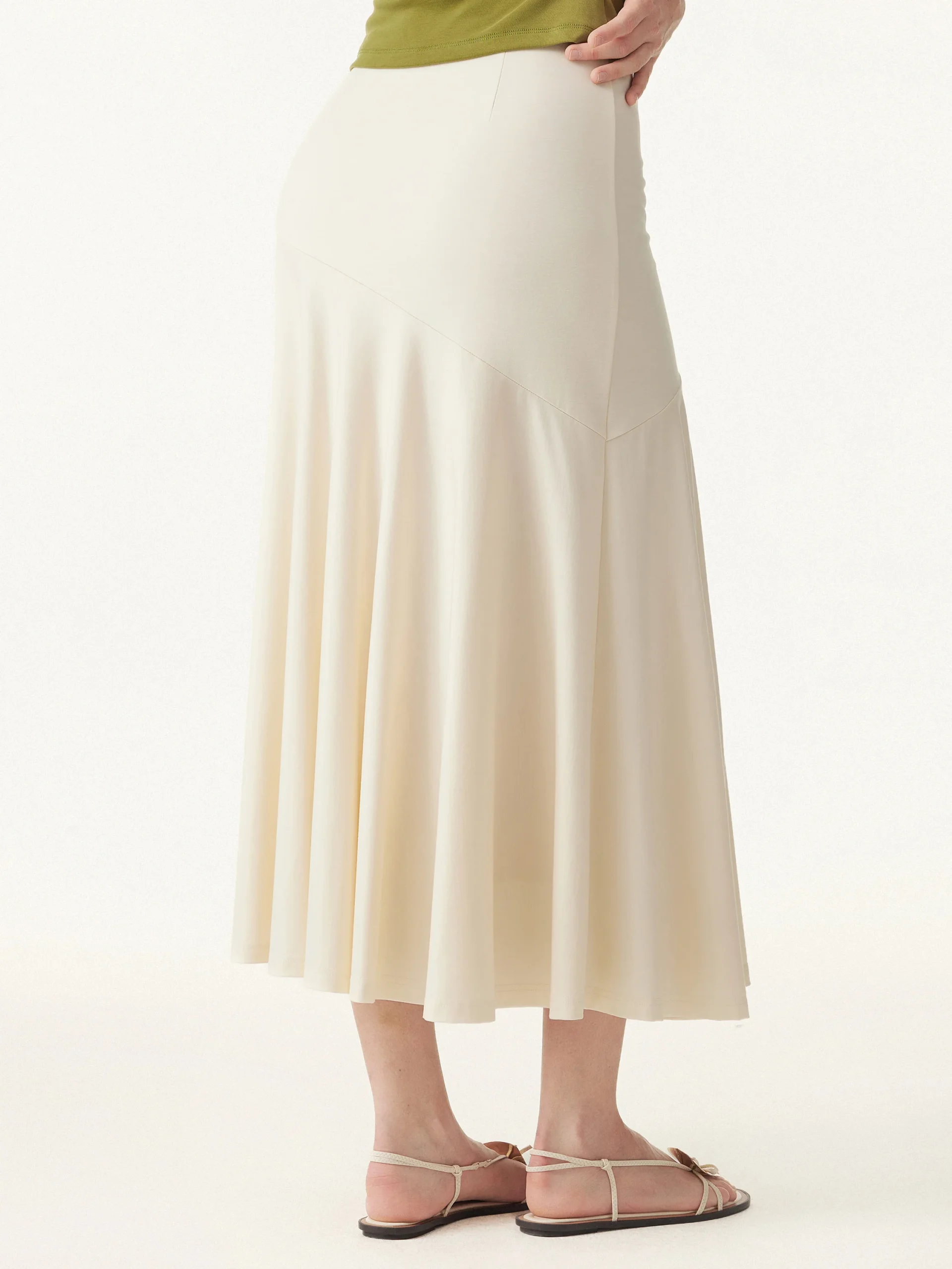 Icy Ponte Midi Rise Doudle-Layered Midi Skirt