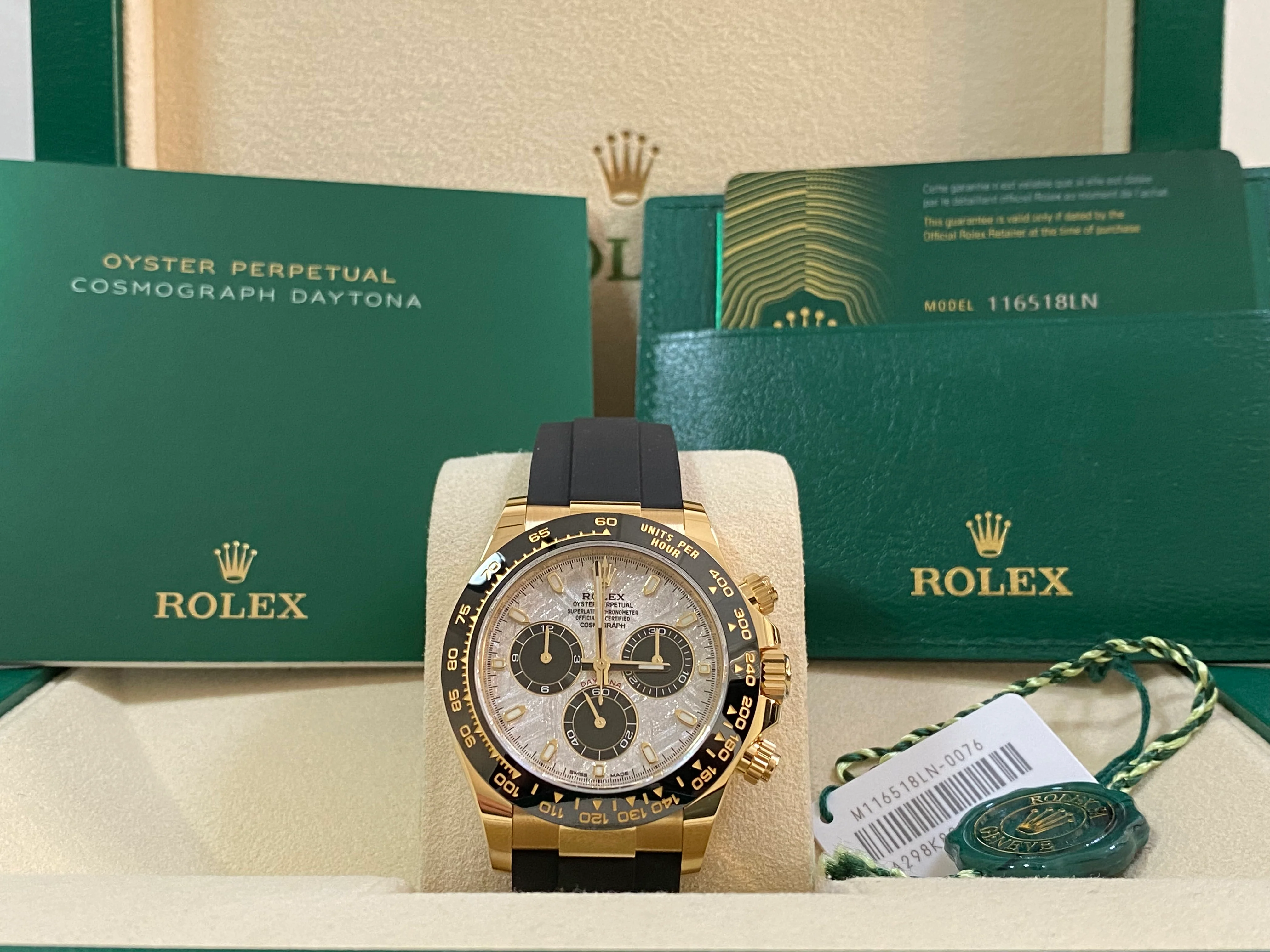 Rolex Yellow Gold Cosmograph Daytona - 2023 - Meteorite Dial - Black Oysterflex Strap - 116518LN