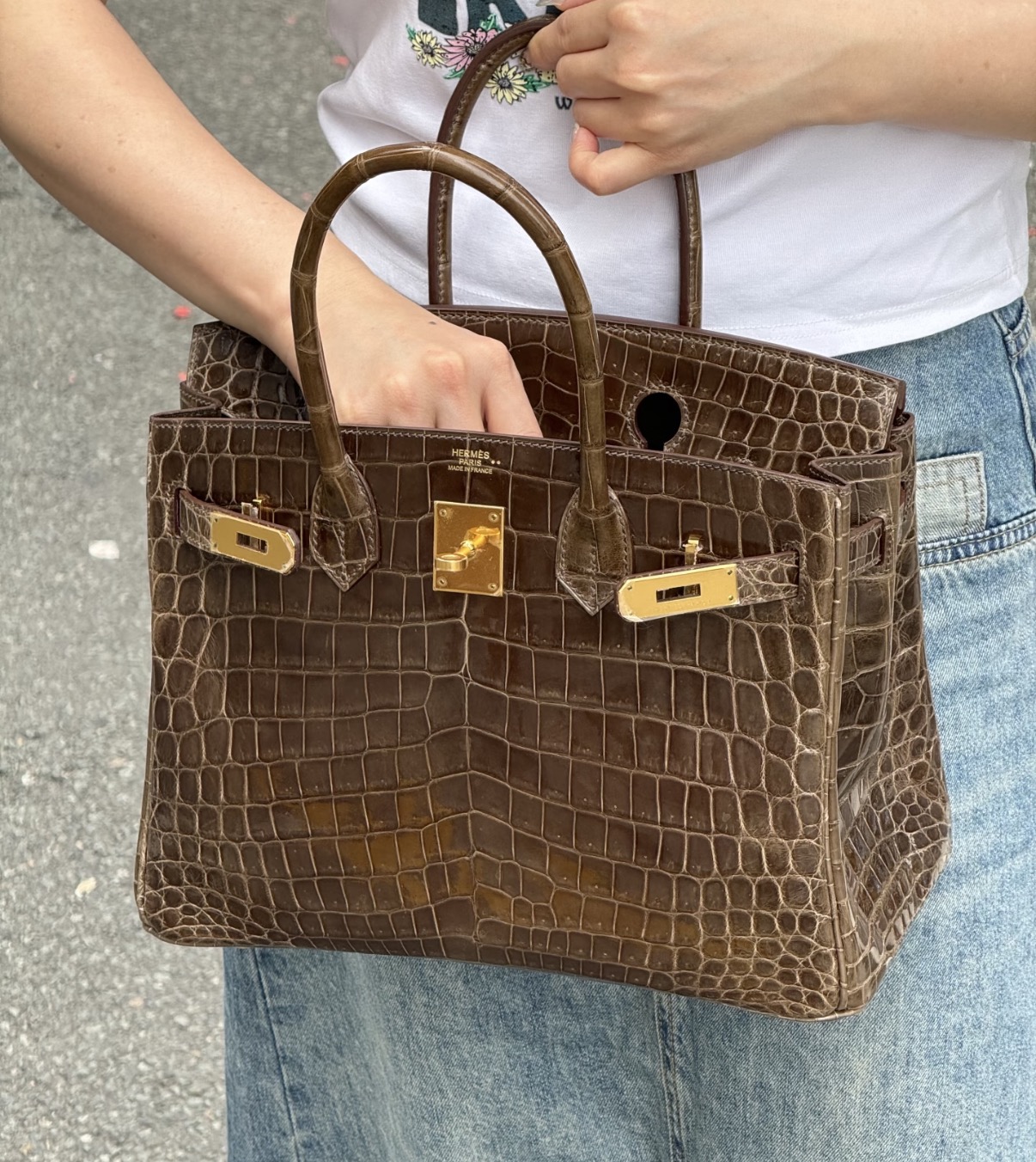 Birkin 25-35 elephant gray Gold hardware Shin crocodile leather custom - Artisantouchss