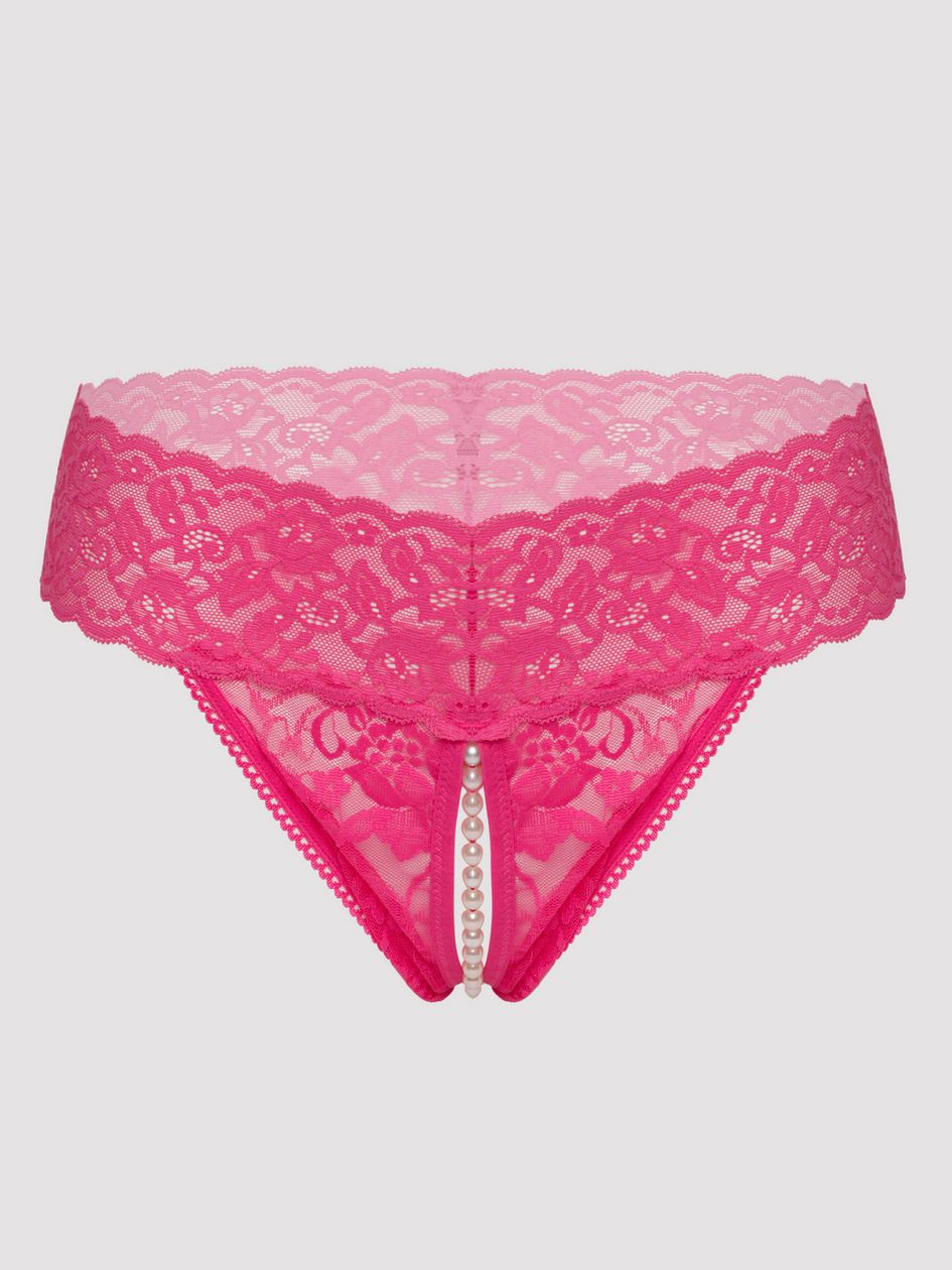 Lovehoney Pink Crotchless Pearl Thong