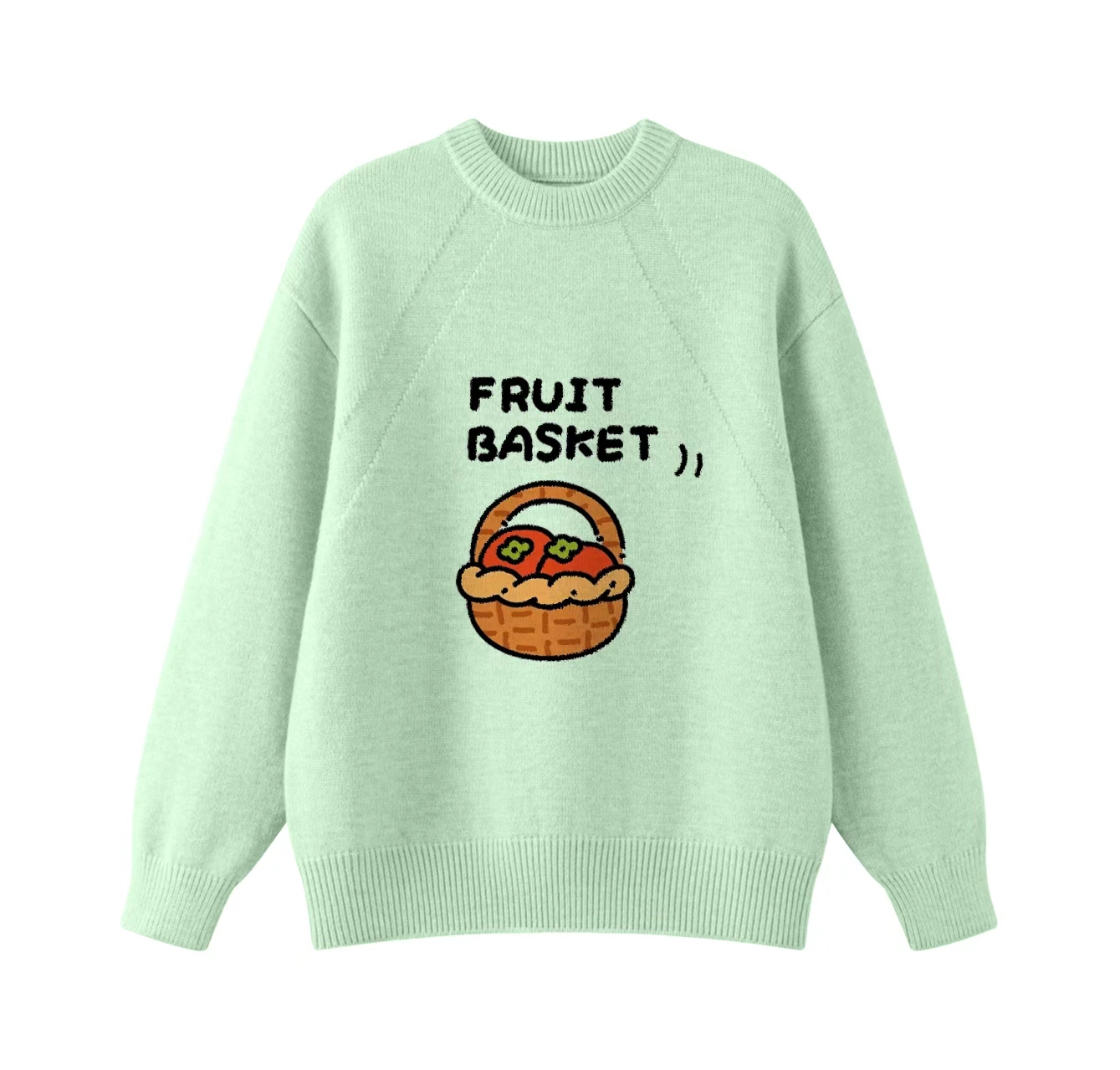 This adorable knit sweater features a fruit basket pattern and a crew neck pullover design. Its design also makes it an ideal choice for winter wear.