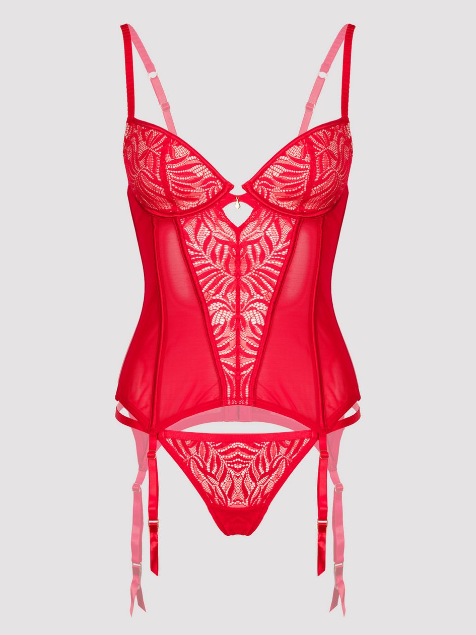 Lovehoney Plus Size Parisienne Charm Red Lace Basque Set