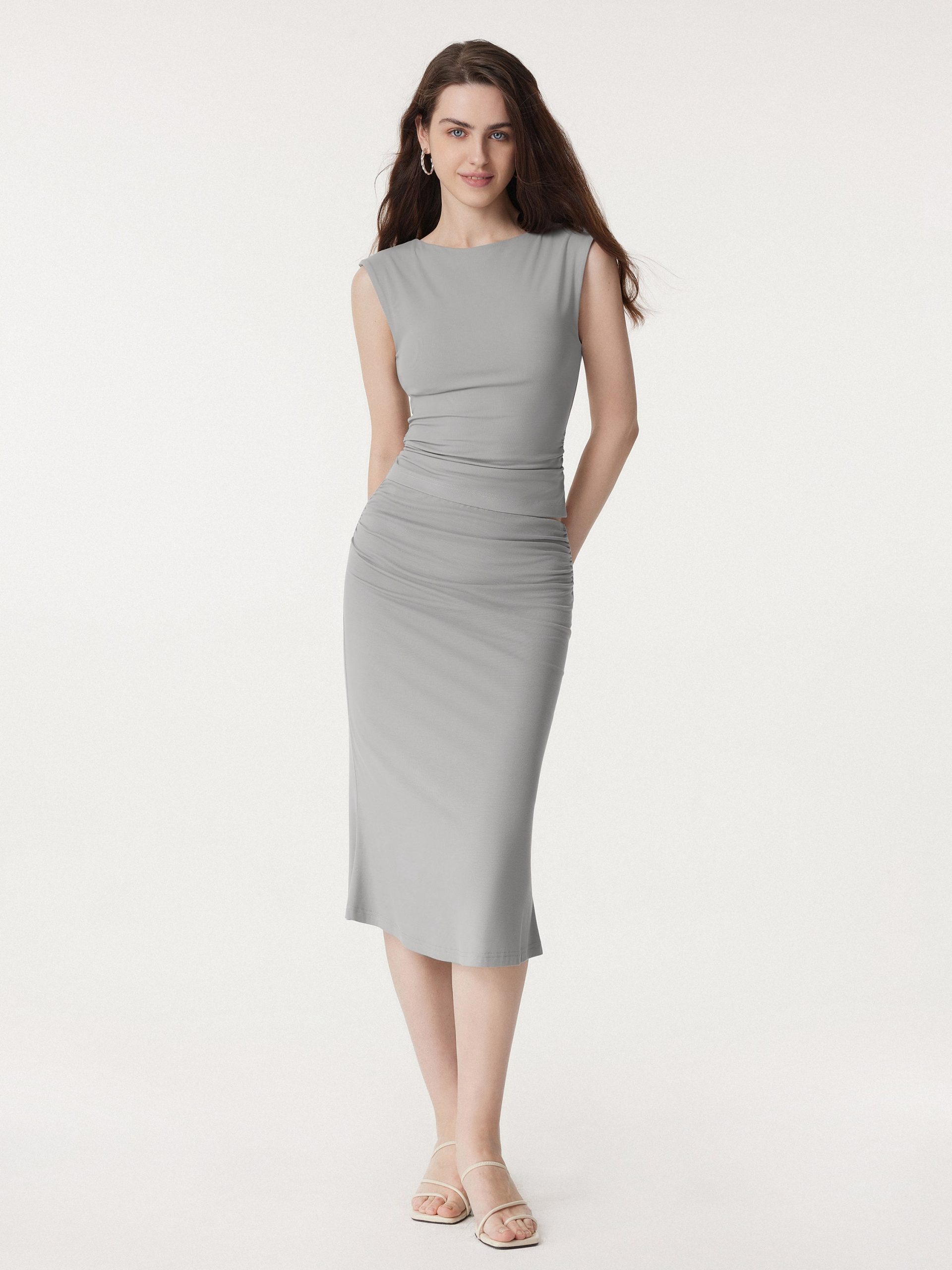 Ruched Side Mermaid Midi Skirt