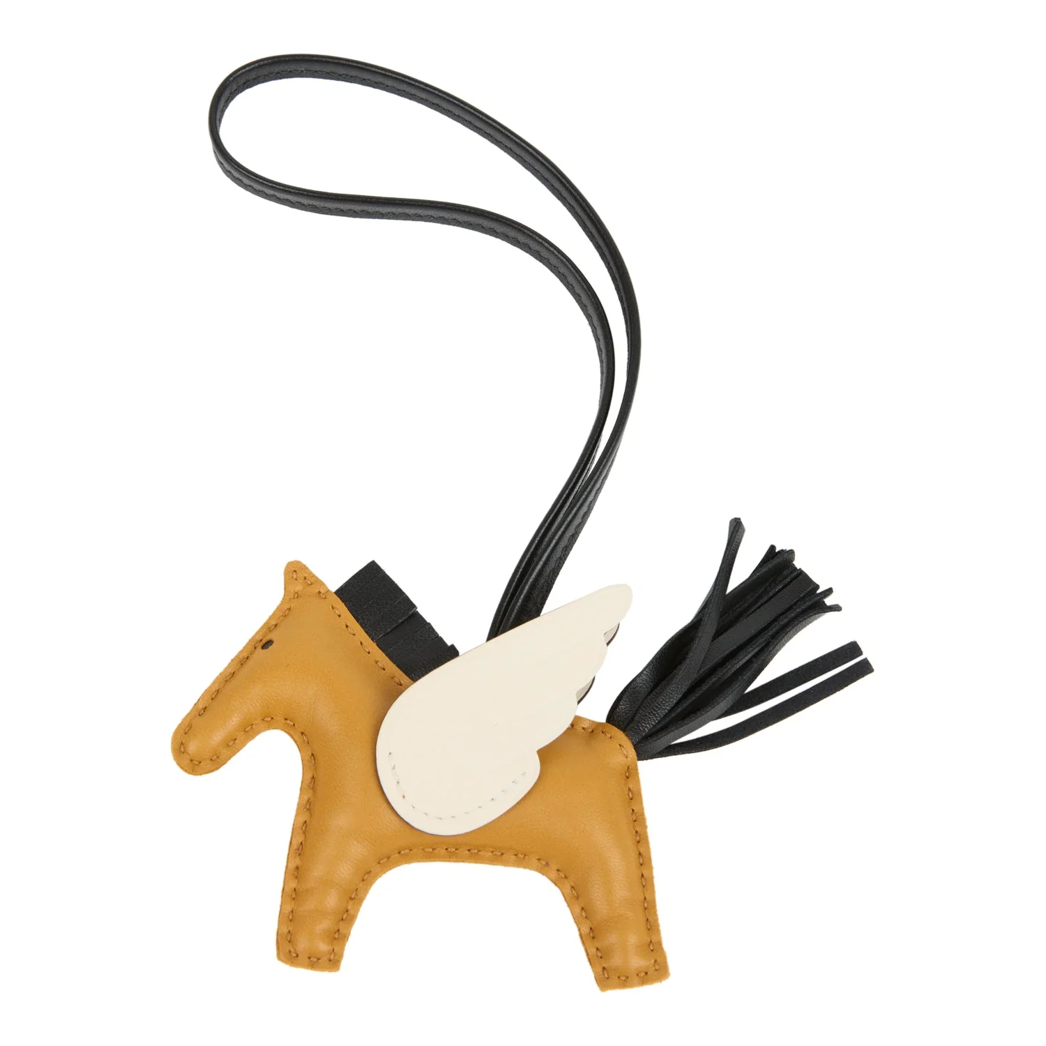 Hermes Pegase Rodeo Bag Charm PM Sesame, Black and Nata Milo Lambskin