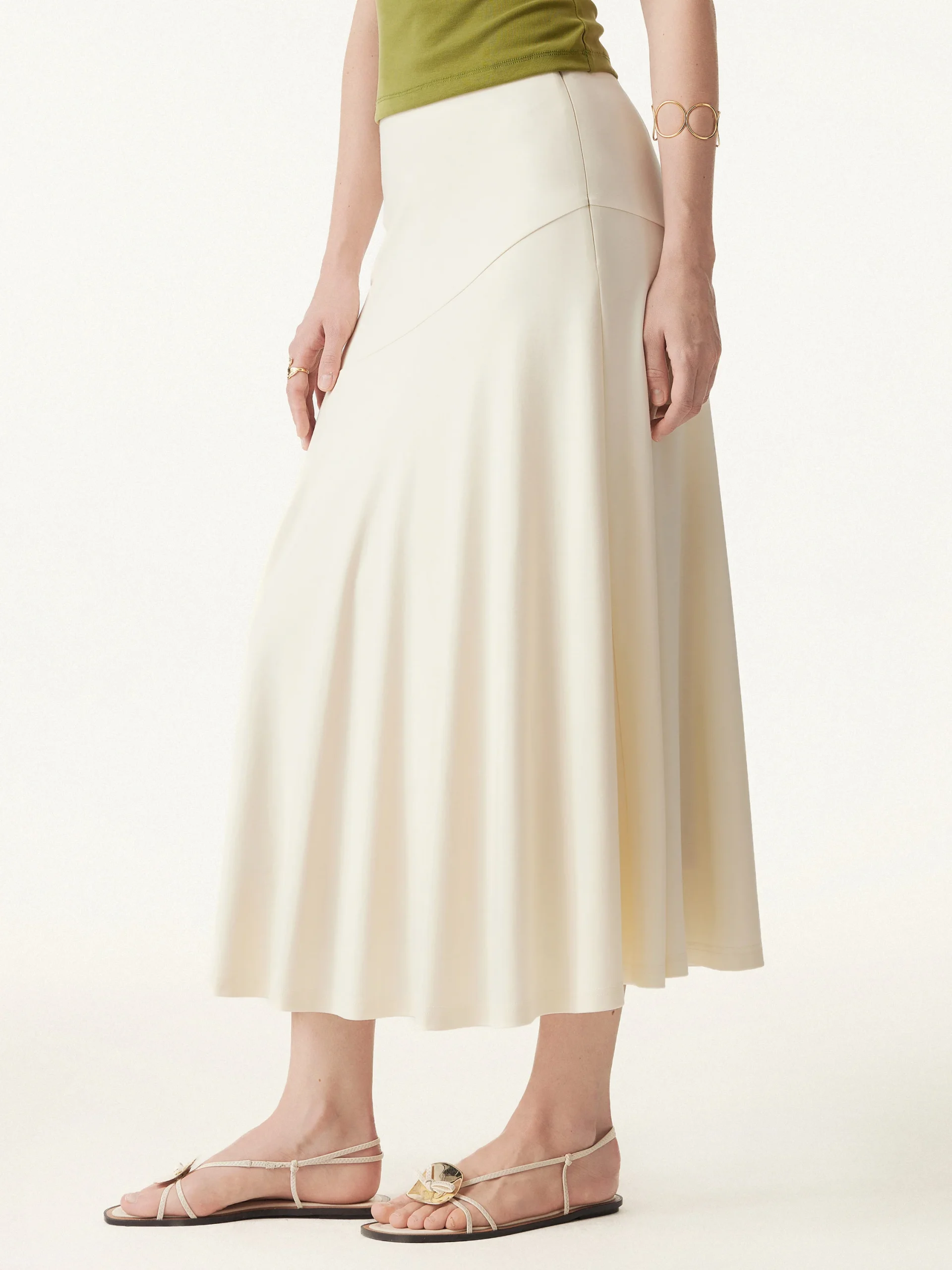 Icy Ponte Midi Rise Doudle-Layered Midi Skirt