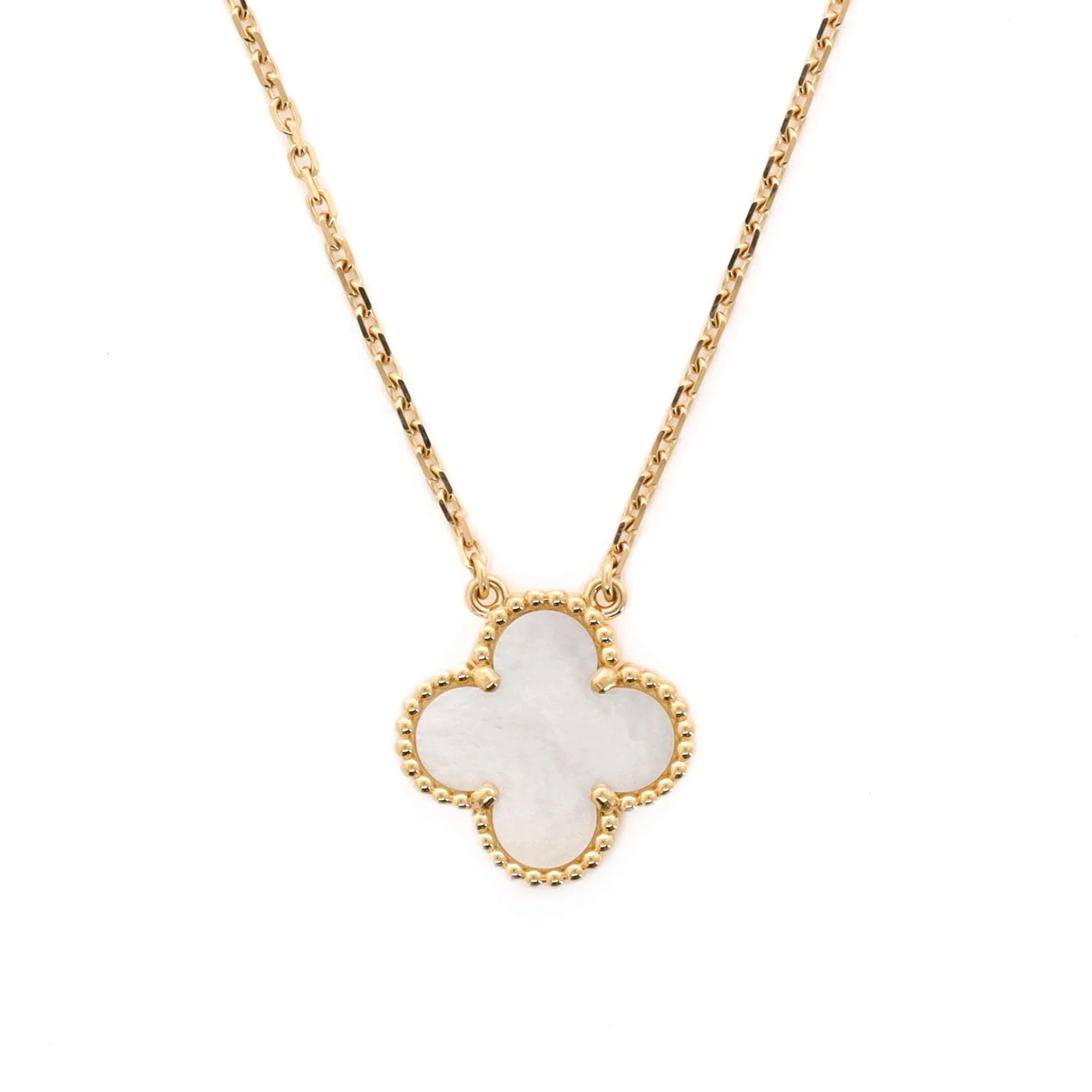 Vintage Alhambra Pendant Necklace 18K Yellow Gold and Mother of Pearl