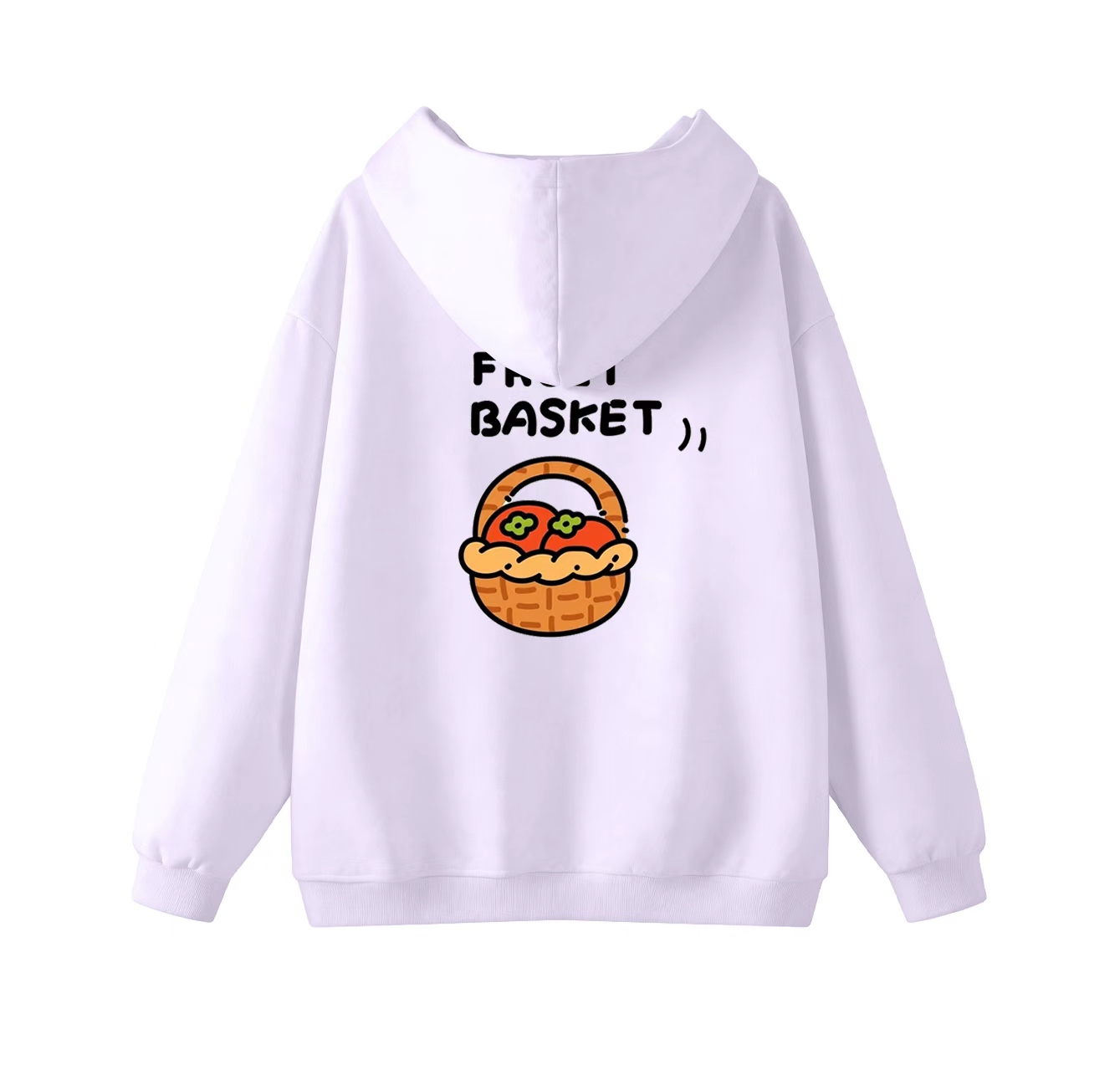 This adorable hooded sweatshirt features a fruit basket print and is a casual pullover. Its stand-up collar design also makes it an ideal choice for winter wear.