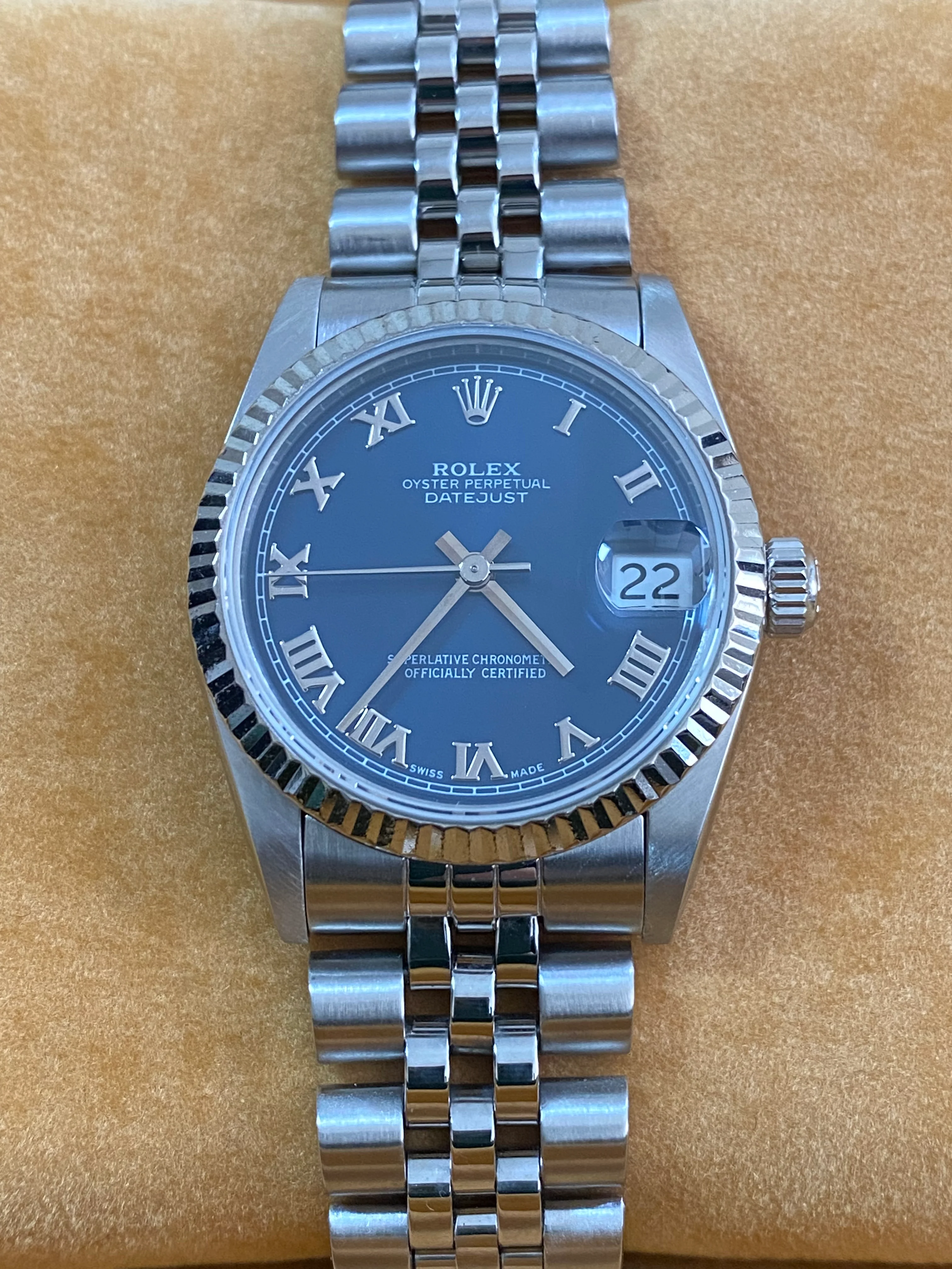 Rolex Steel Datejust 31 - T serial - Fluted Bezel - Blue Roman Dial - Jubilee Bracelet - 68274 *FULL SET*