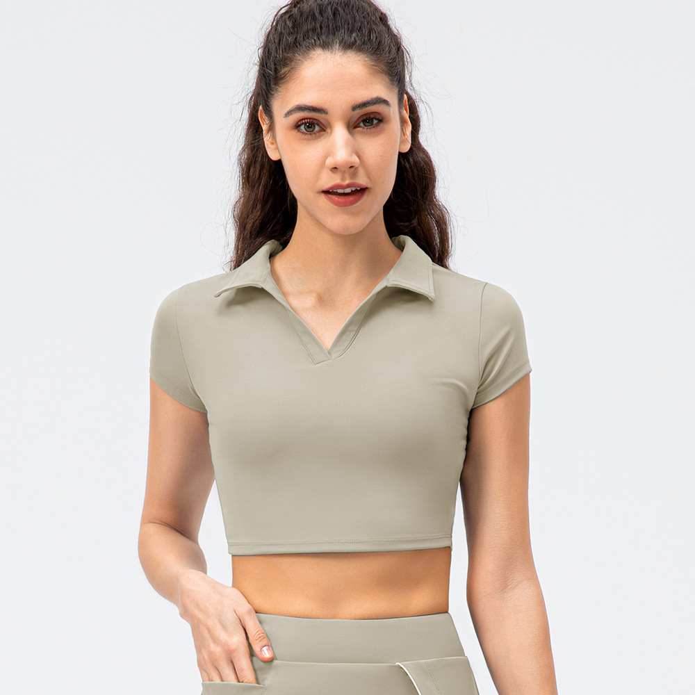 Women's short-sleeved nylon high-waisted casual running yoga fitness crop top