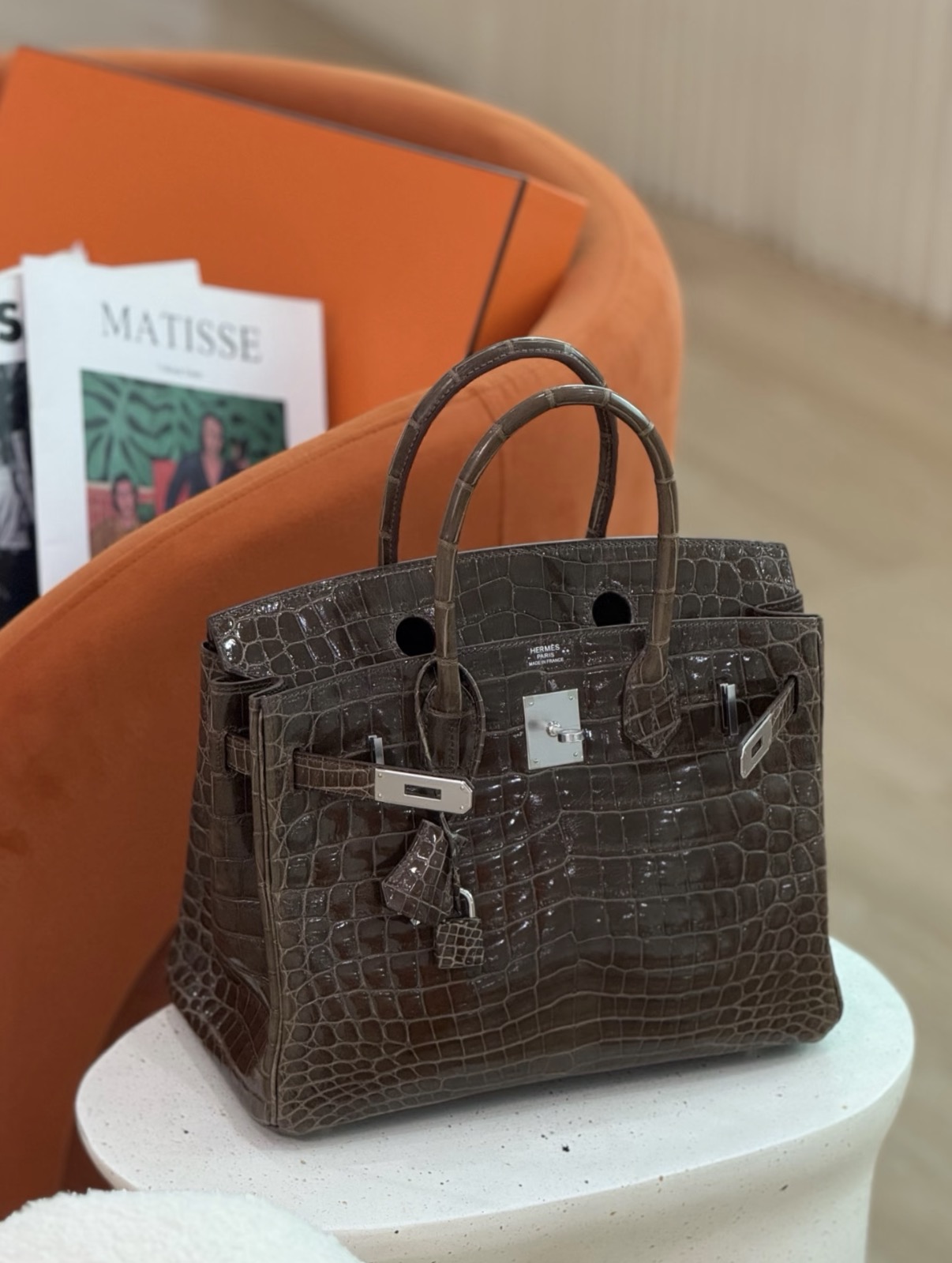 Birkin 25-35 elephant gray Silver hardware Shin crocodile leather custom - Artisantouchss