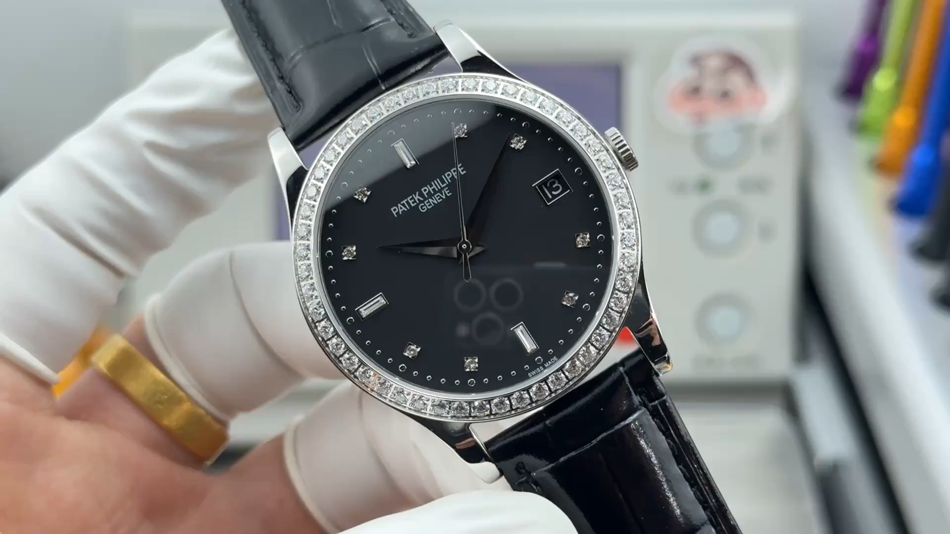 Patek Philippe Calatrava 38MM Diamond-Set Black Dial 5297G-001 1:1 Clone