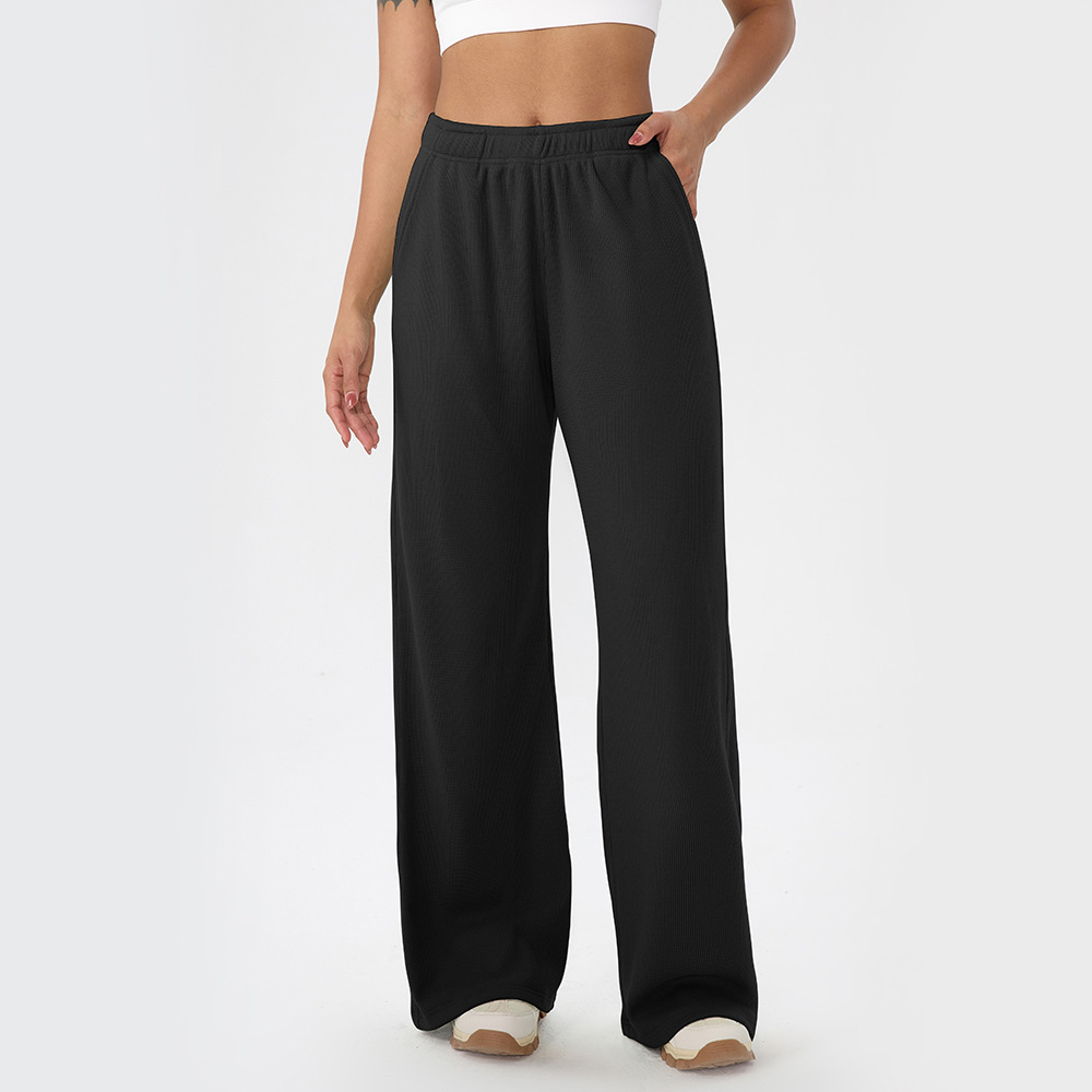 Women's Autumn/Winter Waffle Knit Sports Pants, European and American Style, Solid Color, Loose Fit, Casual Wide-Leg Pants, Fitness Training Pants