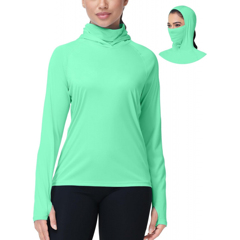 AURETOP Women's Sun Protection Hoodie UPF 50+ Hiking Fishing Shirt, Long Sleeve UV Rash Guard with Face Mask Lightweight