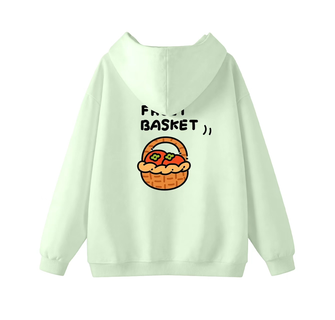 This adorable hooded sweatshirt features a fruit basket print and is a casual pullover. Its stand-up collar design also makes it an ideal choice for winter wear.