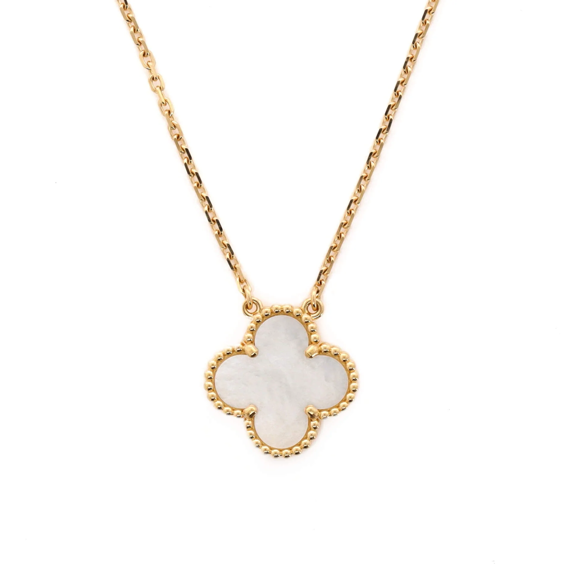 Vintage Alhambra Pendant Necklace 18K Yellow Gold and Mother of Pearl