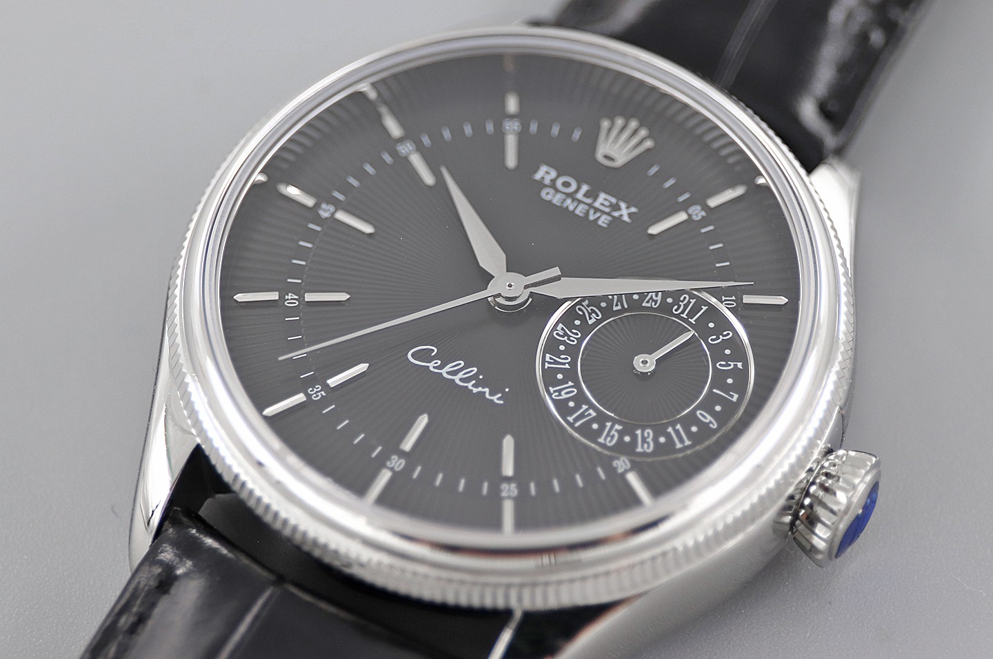 Rolex Cellini Date 50519 Black Leather Black Dial 39mm Mens Replica Watch