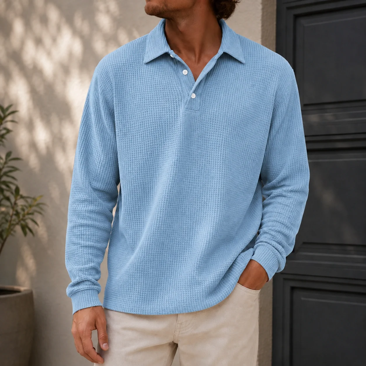Mivanity Men's Stylish Vintage Ribbed Corduroy Lapel Long-sleeved Polo Shirts
