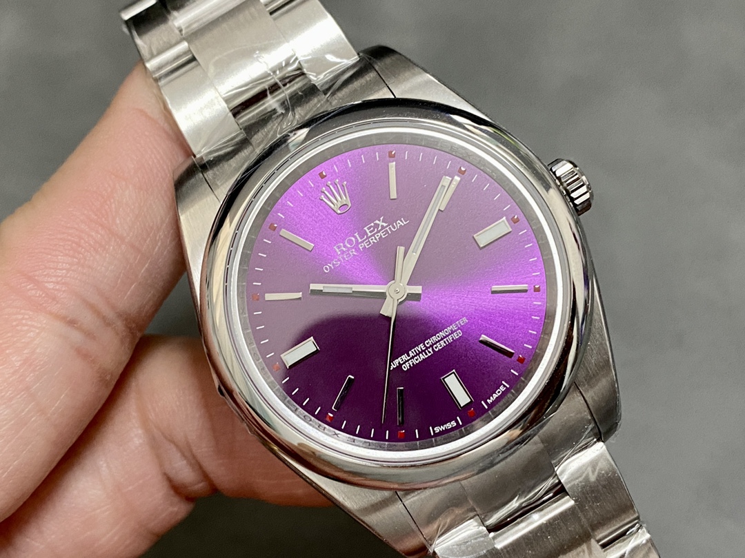 Rolex Oyster Perpetual Air-King 114200 Grape Red Index Dial 34mm Unisex Replica watch