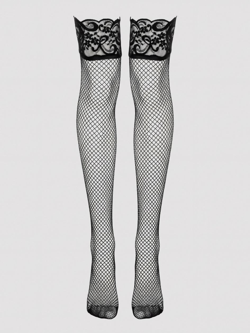Lovehoney Plus Size Red Diamond Net Lace Top Hold-Ups