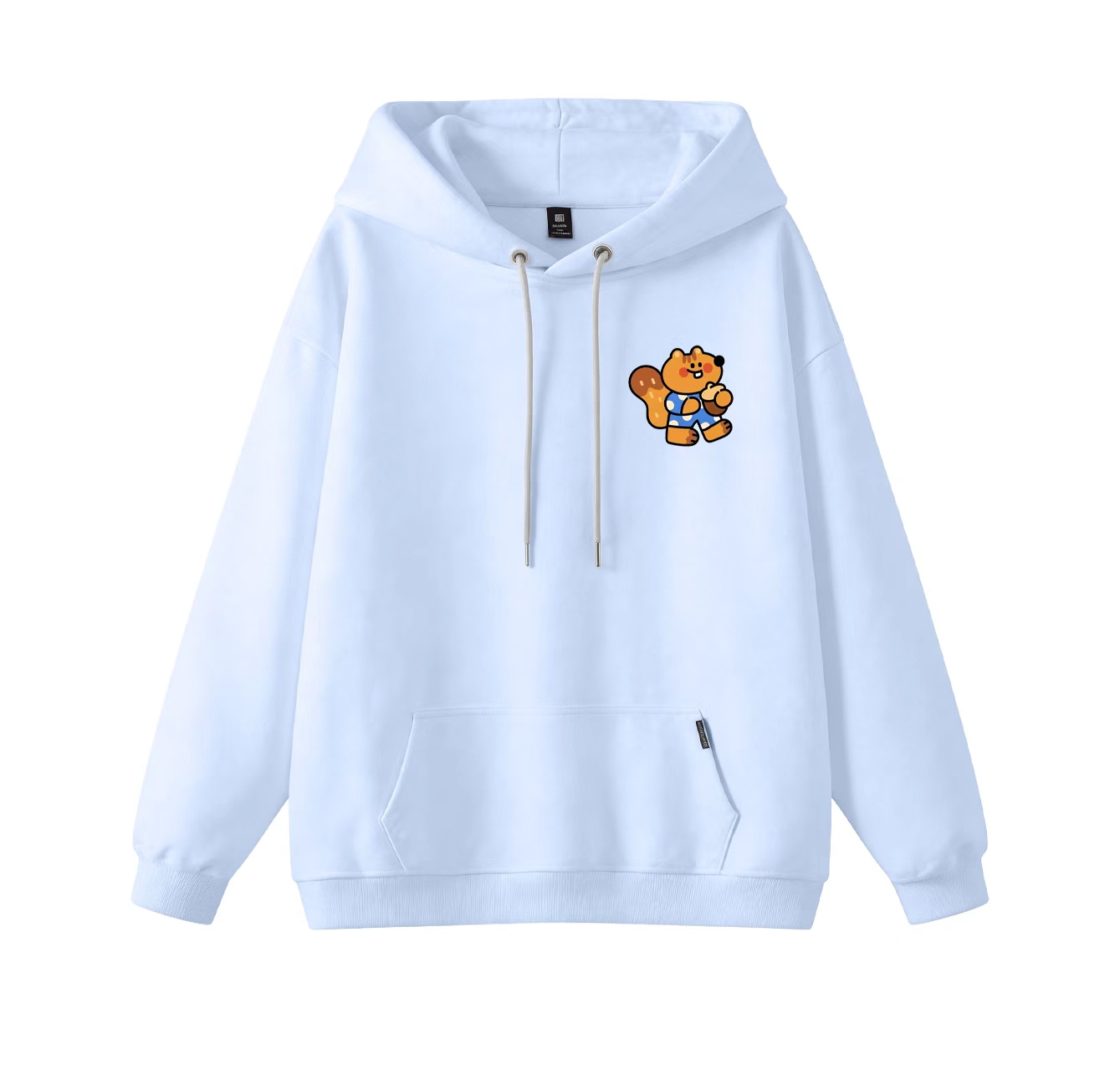 This adorable hooded sweatshirt features a squirrel eating a pine cone and is a casual pullover. Its stand-up collar also makes it an ideal choice for winter wear.