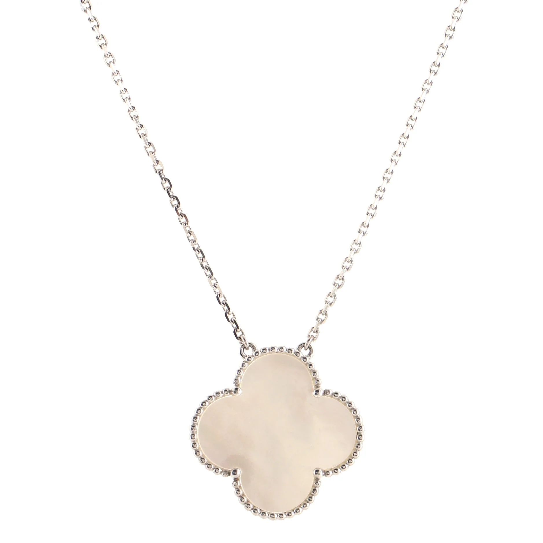 Magic Alhambra Pendant Necklace 18K White Gold and Mother of Pearl