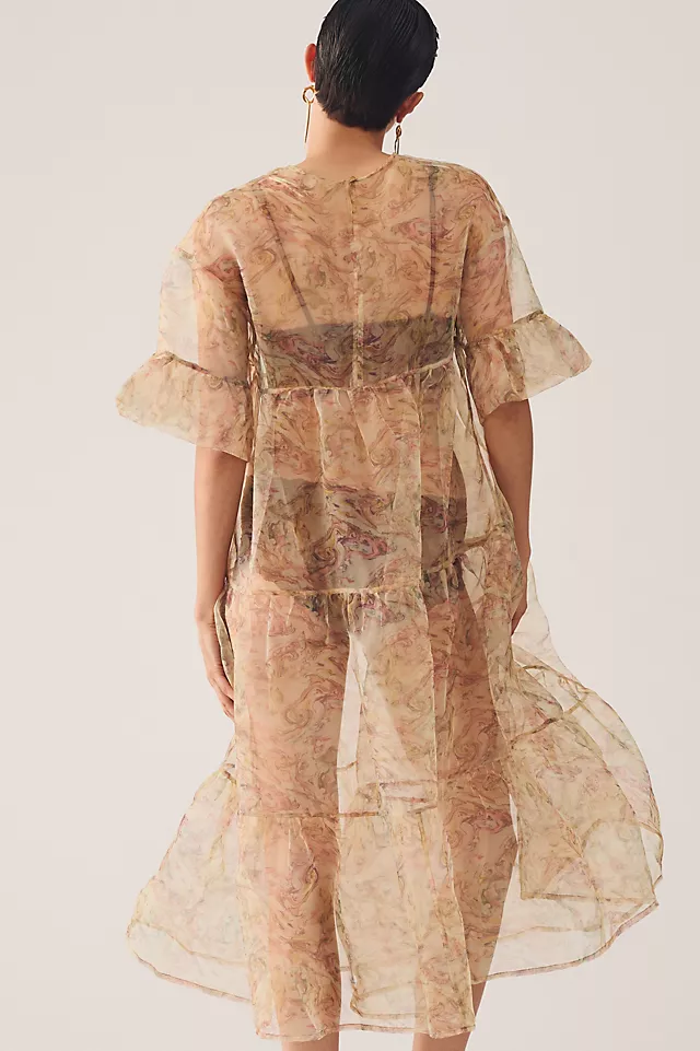 Tiered Sheer Printed Dress NEUTRAL MOTIF