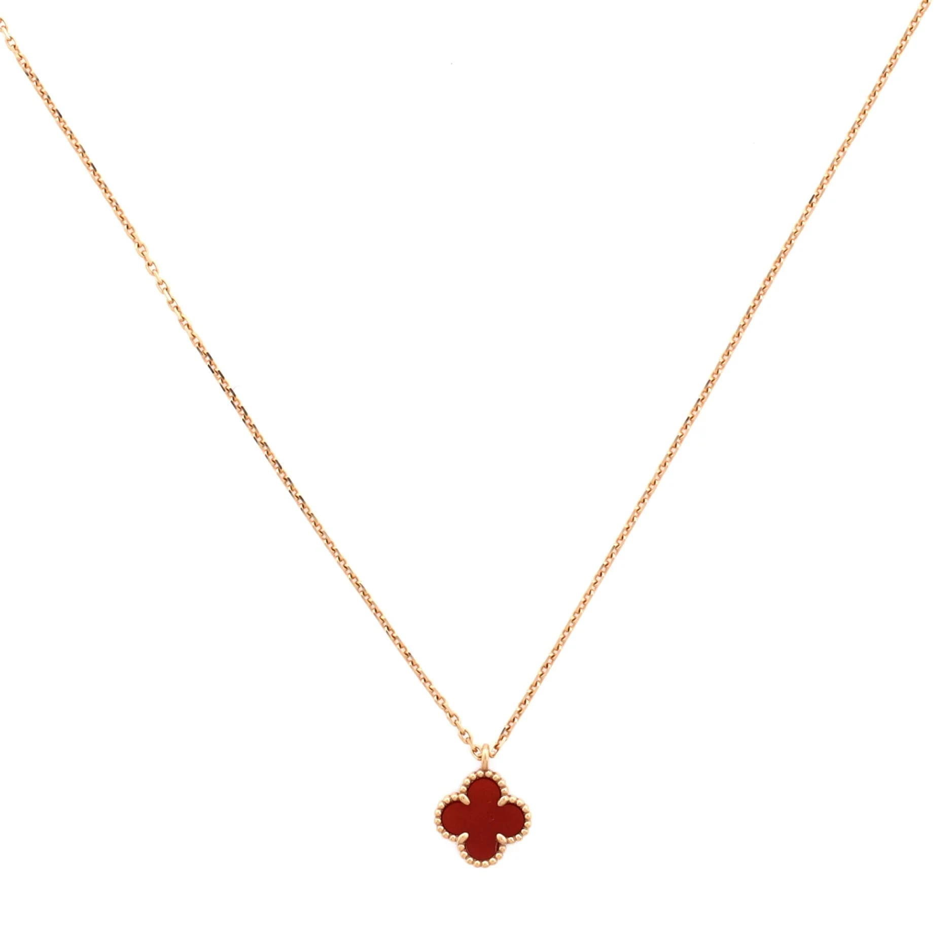 Sweet Alhambra Pendant Necklace 18K Rose Gold and Carnelian