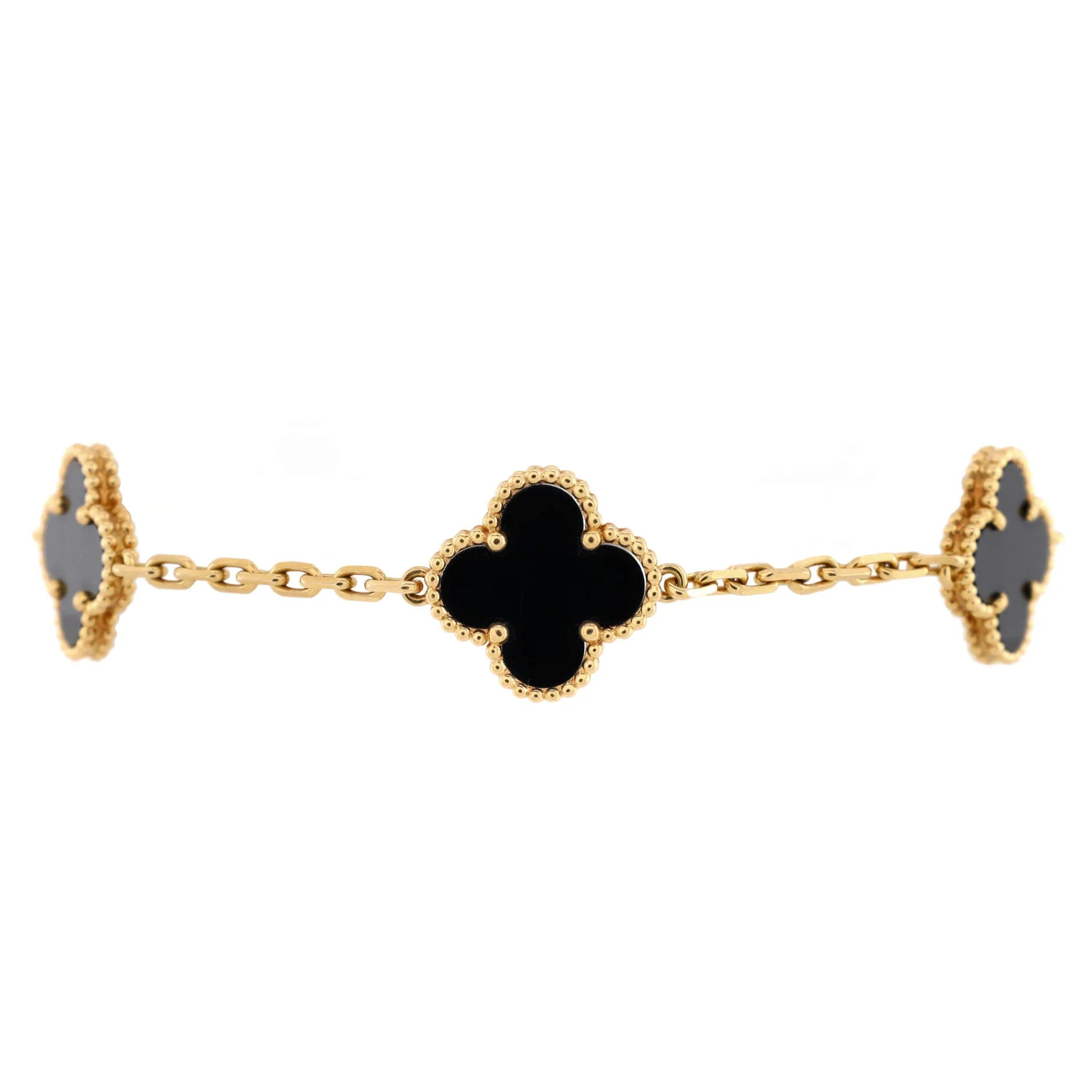 Vintage Alhambra 5 Motifs Bracelet 18K Yellow Gold and Onyx