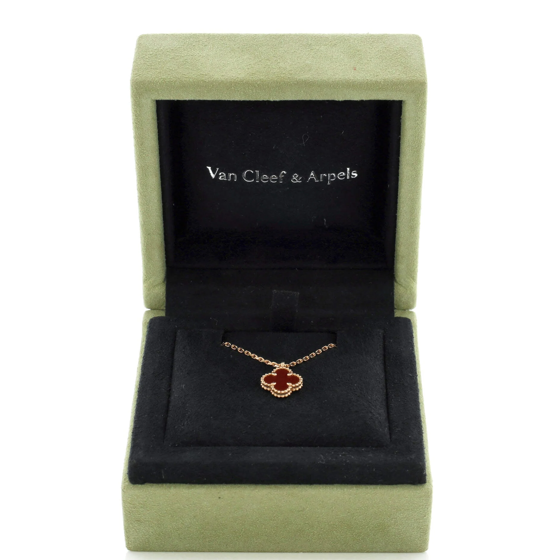 Sweet Alhambra Pendant Necklace 18K Rose Gold and Carnelian