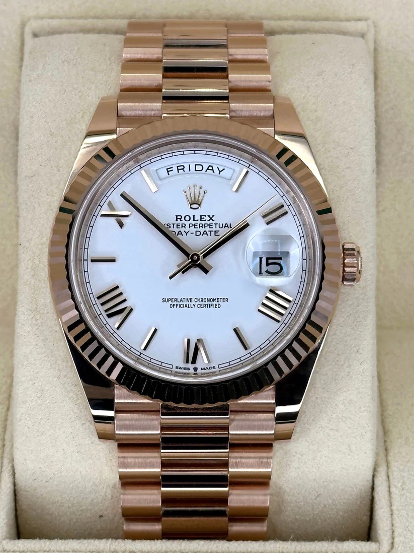【Super Clone】RLX Day-Date "President" 40mm Everose Gold White Roman Dial - 228235