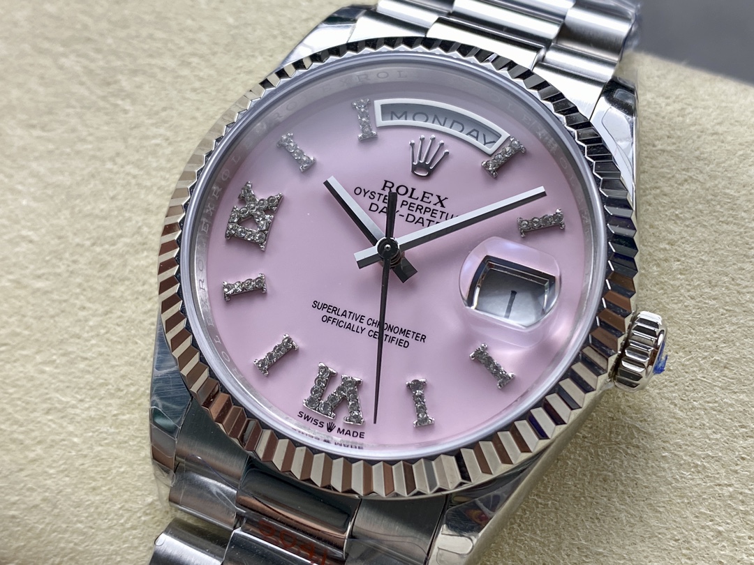 Rolex Day-Date 128239 White Gold Pink Opal Dial 36MM Unisex Replica Watch