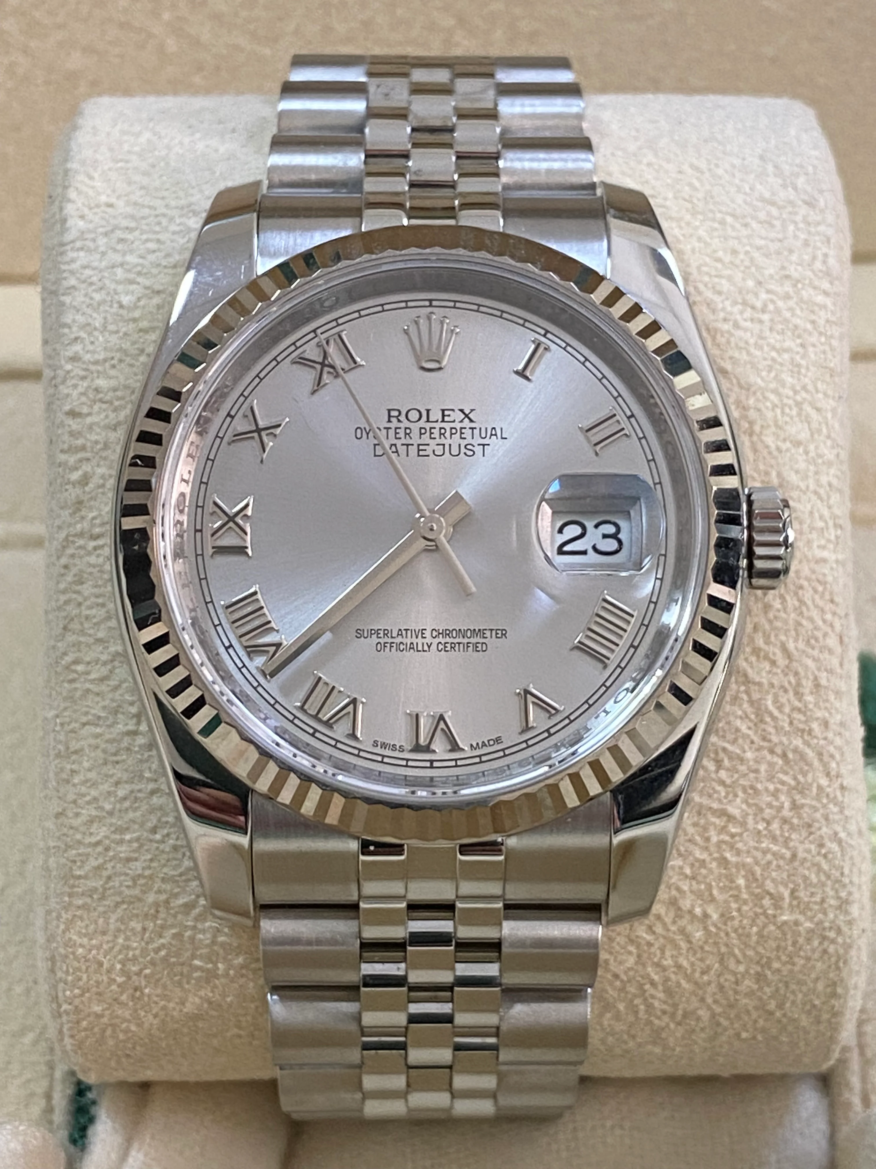 Rolex Steel Datejust 36 - 2016 - Fluted Bezel - Rhodium Roman Dial - Jubilee Bracelet - 116234