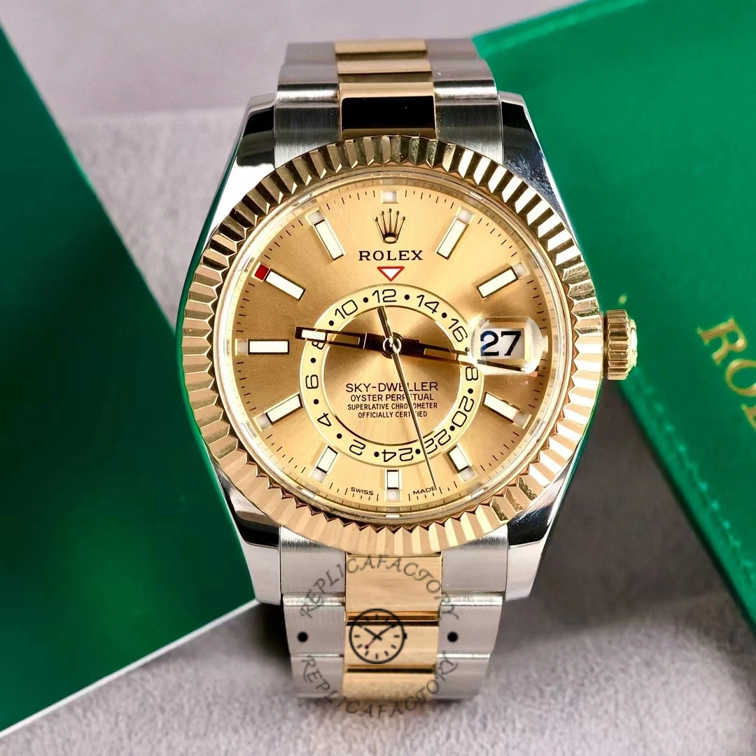 Rolex Sky-Dweller 326933 Champagne Dial Stainless Steel 42MM Mens Replica Watch